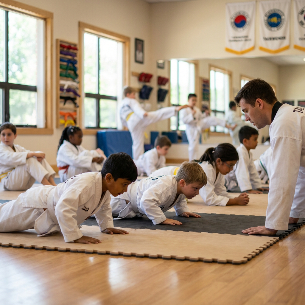 taekwondo kids working out